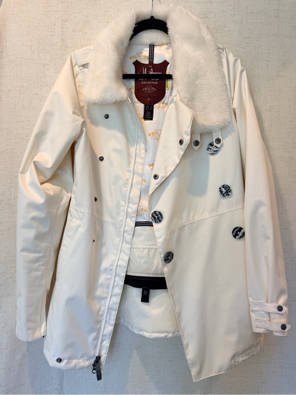 Burton Cream Trench Coat with Faux Fur Collar